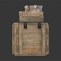 Stacked Wooden Crates With Clay Pots And Stones Inside Top Container