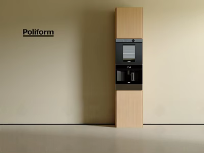 Sleek Modern Refrigerator Cabinet With Light Wood And Black Panel Design For Kitchen Interior 3d model