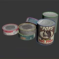 Colorful Pops Dog Food Cans With Various Labels On Reflective Surface