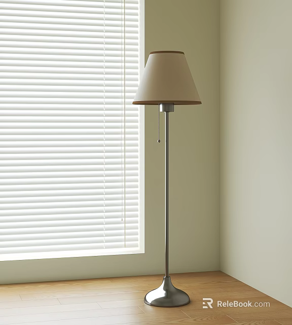 Floor Lamp with Beige Shade and Silver Base by Window White Blinds 3d model