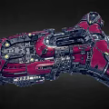 Red Science Fiction Spaceship With Complex Mechanical Structure And Illuminated Lights Detailed Exterior Design