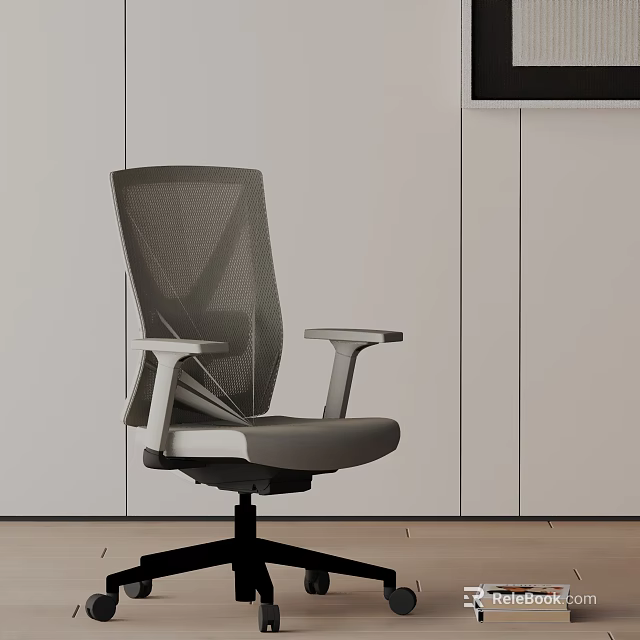 Modern Gray Mesh Office Chair With Ergonomic Design And Adjustable Armrests For Office Space 3d model 
