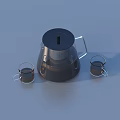 Silver Coffee Pot With Two Glass Cups On Light Blue Background 3d model