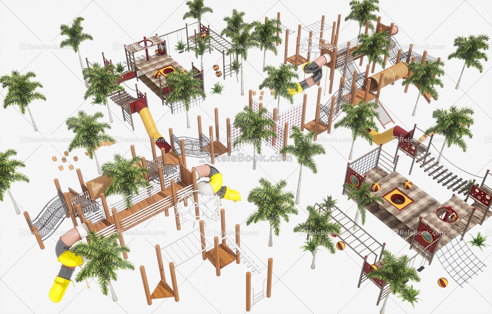 Outdoor Children's Amusement Park Children's Climbing Park Outdoor Toys Outdoor Amusement Park Brown Tree Plants Children's Adventure 3d model