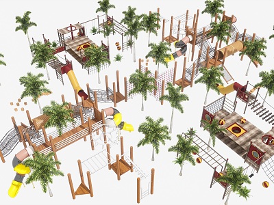 Outdoor Children's Amusement Park Children's Climbing Park Outdoor Toys Outdoor Amusement Park Brown Tree Plants Children's Adventure 3d model