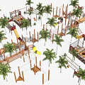 Outdoor Playground Equipment With Palm Trees And Slides 3d model