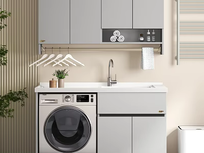 Modern Bathroom Combo with Washing Machine Sink Cabinets and Towel Rack 3d model
