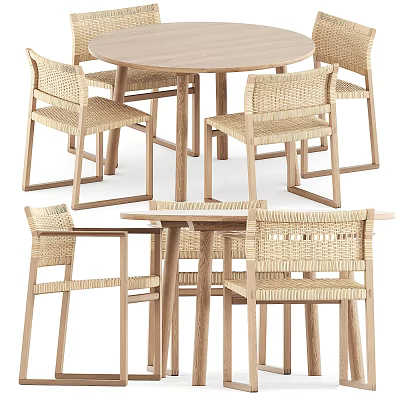 Wooden Outdoor Table And Woven Chairs Modern Simple Design For Garden Patio 3d model