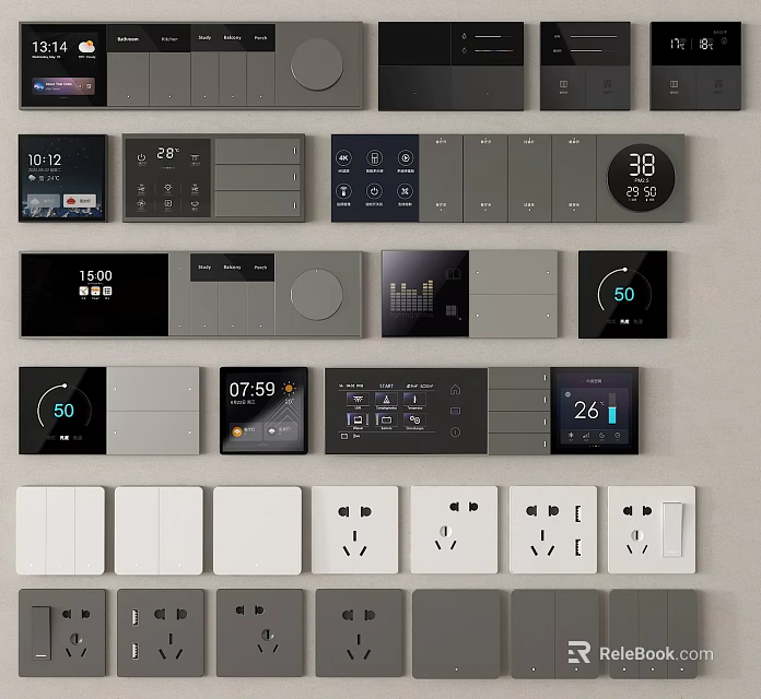 Modern Switch Panels With Digital Display And Sleek Design In Different Colors 3d model 
