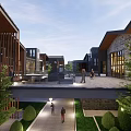 Charming Commercial Street With Stone Buildings Wooden Elements Pedestrians Green Plants And Walkway Lighting