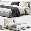Modern Double Bed with Gray Headboard White Sheets Soft Blanket and Nightstand 3d model