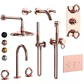 Modern Shower Faucet Components Including Rain Head Handheld Sprayer Rose Gold Knobs and Mounting Brackets 3d model