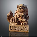 Traditional Carved Stone Lion Statue With Base And Small Cub Details
