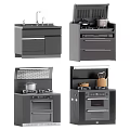 Modern Dark Gray Kitchen Workstations With Sink Stove Oven And Storage Cabinets