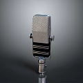 Vintage Retro Style Silver Metal Microphone With Grid Front And Black Stripes