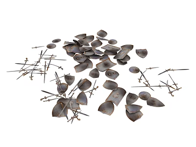 Metal Weapons Components Including Blades And Arrows On White Background 3d model