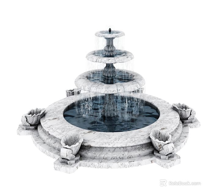 Decorative Multi Tiered Stone Garden Fountain With Lotus Base And Flowing Water 3d model 