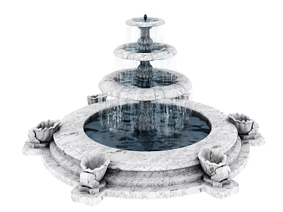 Decorative Multi Tiered Stone Garden Fountain With Lotus Base And Flowing Water 3d model