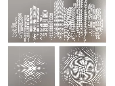 Decorative Dot Art Design Featuring City Skyline Silhouette And Geometric Patterns 3d model