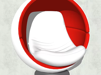 Modern Red And White Leisure Chair With Round Spherical Shape And Comfortable White Cushion 3d model