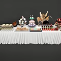 Commercial Dessert Display Equipment with Tiered Stands and White Table Setup