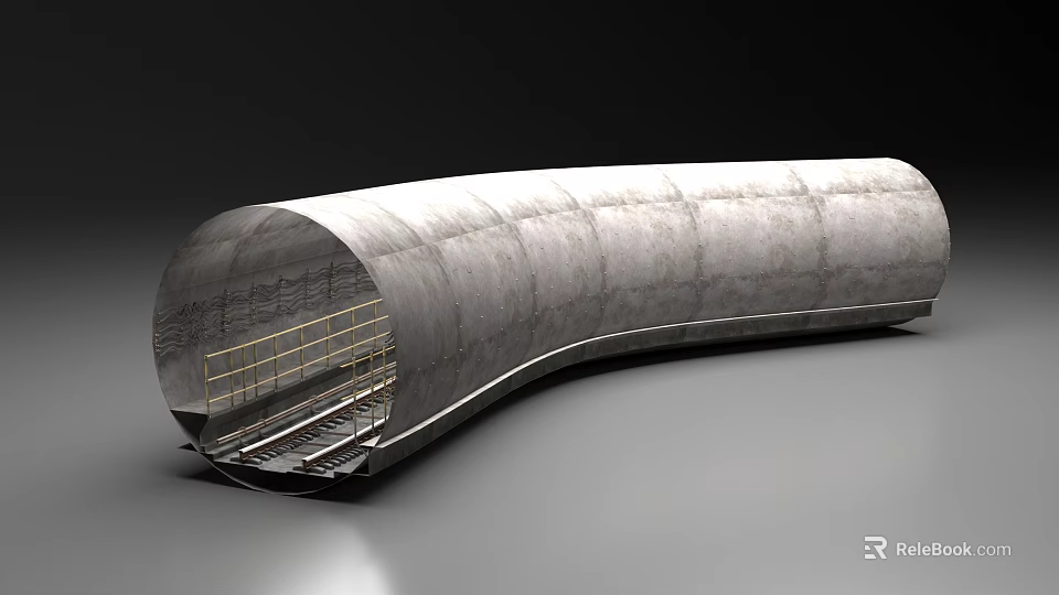 Road Infrastructure Concrete Tunnel Interior With Tracks And Safety Railings 3d model 