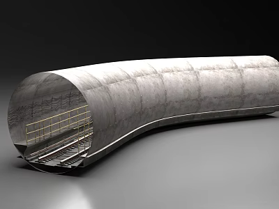Road Infrastructure Concrete Tunnel Interior With Tracks And Safety Railings 3d model