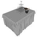 Elegant Dining Table with White Tablecloth Beige Runner Champagne Glassware Stand and Nut Bowls