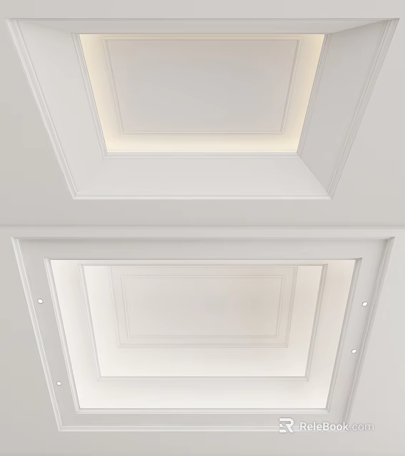 Sleek Modern White Ceiling Design With Decorative Gypsum Moldings And Layered Structure 3d model 