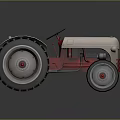 3D Model White And Red Tractor With Large Tires On Black Background And Reflections