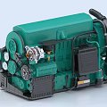 Detailed Green Industrial Engine Showcasing Pulleys Cooling System Pipes and Black Mechanical Parts