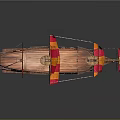 Vintage Wooden Sailing Ship with Red and Yellow Sails and Flags