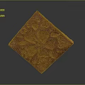 Red Diamond Shaped Decorative Carved Artifact With Intricate Floral Patterns