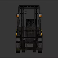 Yellow Forklift With Black Cabin And Front Forks On Reflective Surface