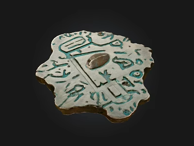 Artistic Stone and Wood Decorative Plaque With Intricate Carvings and Green Accents 3d model