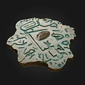 Artistic Stone and Wood Decorative Plaque With Intricate Carvings and Green Accents