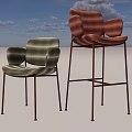 Modern Green and Red Bar Stools with Velvet Upholstery and Metal Legs in Different Heights