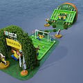 Green Mini Recreational Area With Football Field Sports Court Trees Path And Decorations