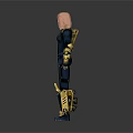 3D Rendered Female Character In Blue And Yellow Armored Suit Standing On Gray Background