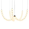 Contemporary White Beaded Chandelier With Hanging Gold Accent Sphere Design