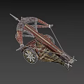 Ancient Medieval Ballista War Machine With Wooden Structure Metal Components Wheels And Arrow Design