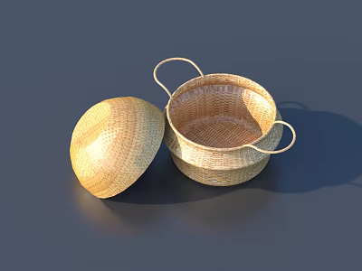 Open Wicker Storage Baskets With Lid And Handles For Home Organization 3d model