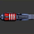 Futuristic Sci Fi Weapon Red Blue Silver Mechanical Design With Glowing Accents And Ergonomic Grip