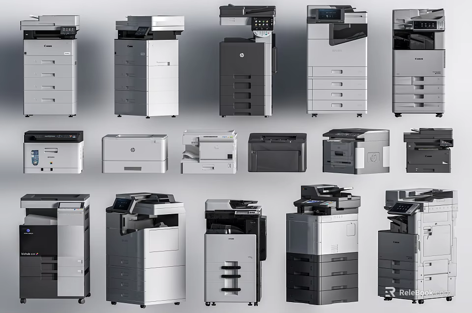Public Facilities Office Various Models Multifunctional Printers And Copiers Collection 3d model 