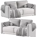 Modern Grey And Beige Sofas With Cozy Blankets Decorative Pillows And Round Balls