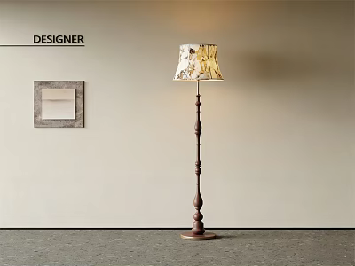 Elegant Designer Floor Lamp With Metal Stand Decorative Patterned Shade In Interior 3d model