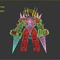 Red Armored Warrior Creature With Spiked Armor Sickle Like Weapons And Conical Arms