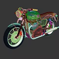Triumph Vintage Motorcycle In Blue And White With Black Seat Round Headlight And Red Brake Caliper