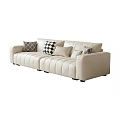 Beige Sectional Sofa with Decorative Pillows Geometric Checkered and Diamond Patterns Modern Design 3d model