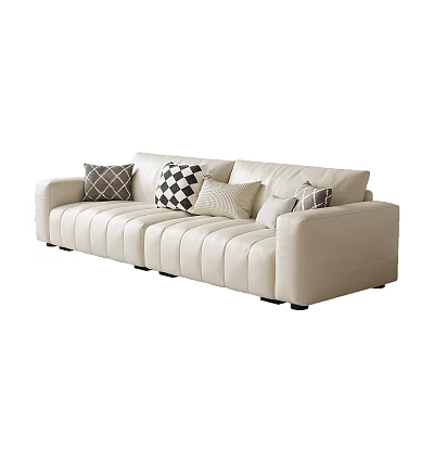 Beige Sectional Sofa with Decorative Pillows Geometric Checkered and Diamond Patterns Modern Design 3d model